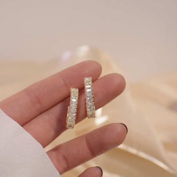 14K GOLD TEMPERAMENT WITH AAA ZIRCON STUD EARRINGS - Picture 1 of 8